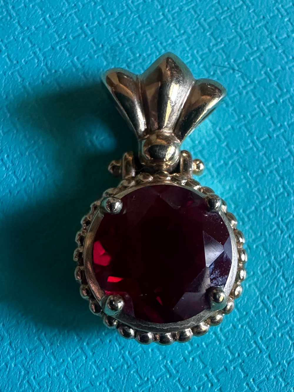 Vintage Sterling 925 Ruby CZ Gold Tone Pendant Elegant